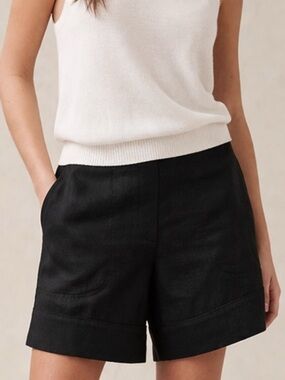 Banana Republic Factory Black Linen-Blend Tailored Pull On Shorts